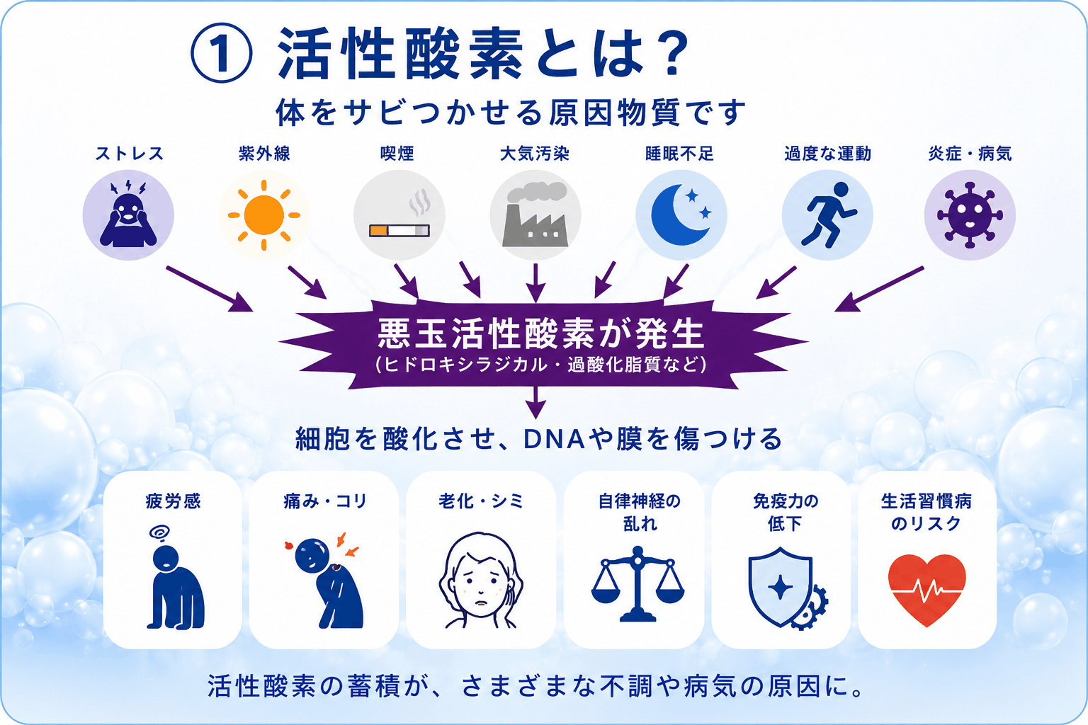 活性酸素と酸化ストレスについての解説図